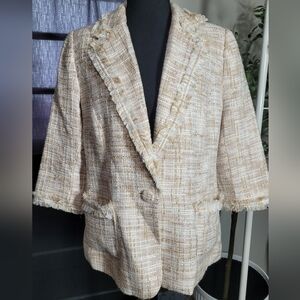 Love Token Metalic Fringe Tweed Blazer Cream and White Medium